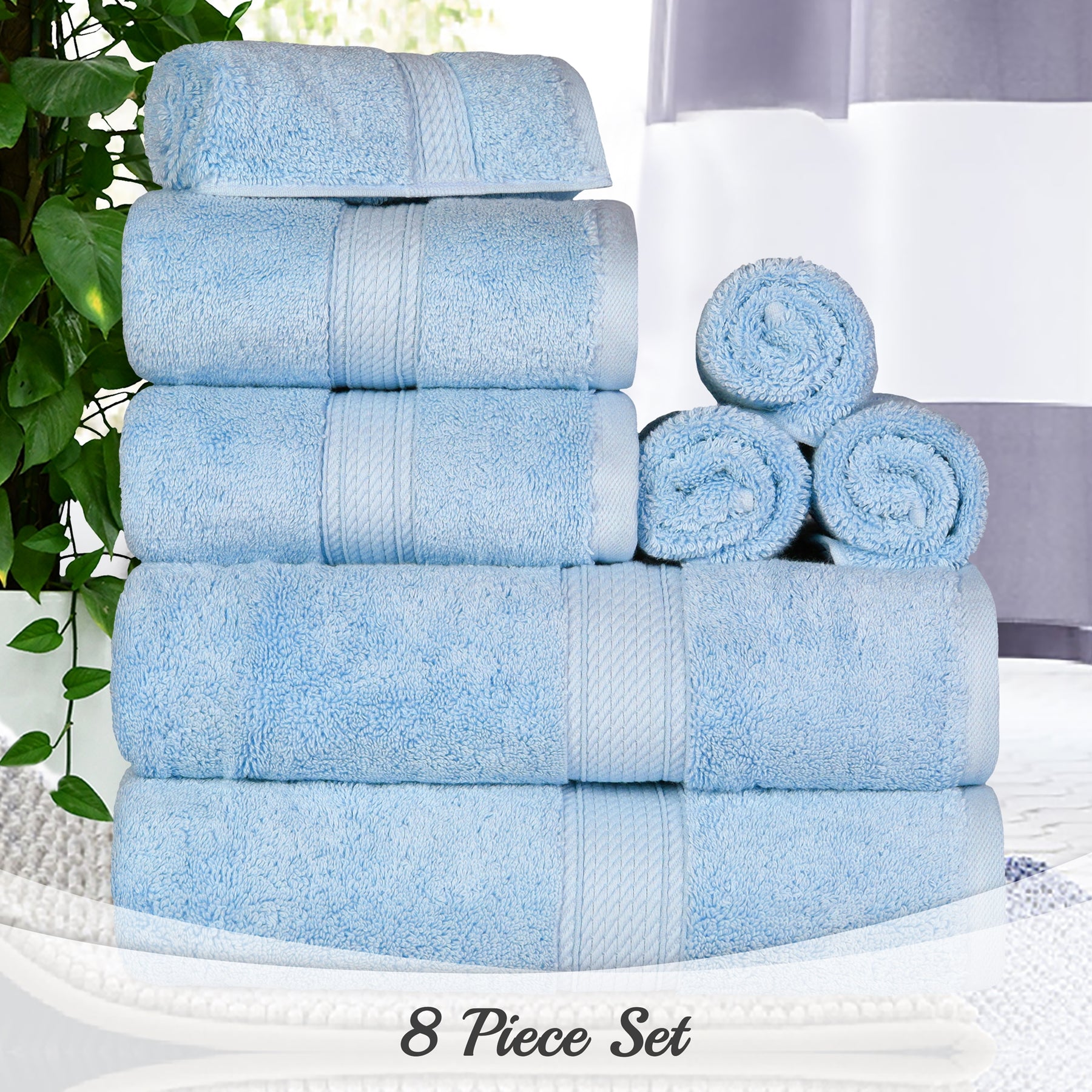 Egyptian Cotton Heavyweight 8 Piece Towel Set -Light Blue