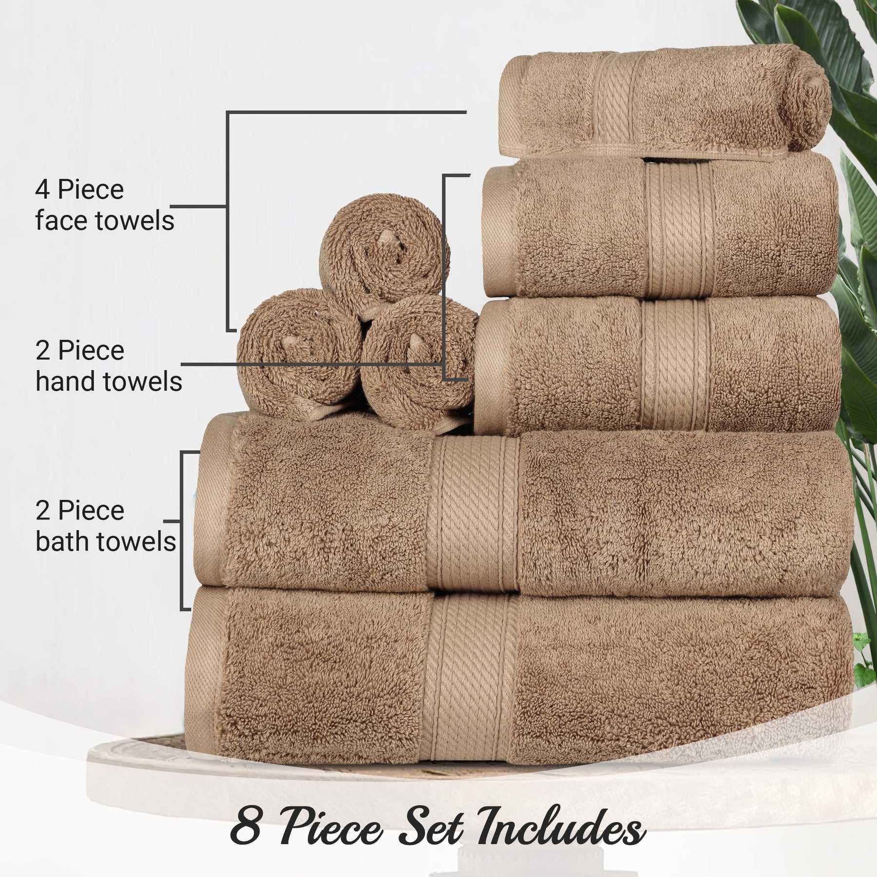 Egyptian Cotton Heavyweight 8 Piece Towel Set -Latte