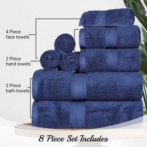 Egyptian Cotton Heavyweight 8 Piece Towel Set -Navy Blue