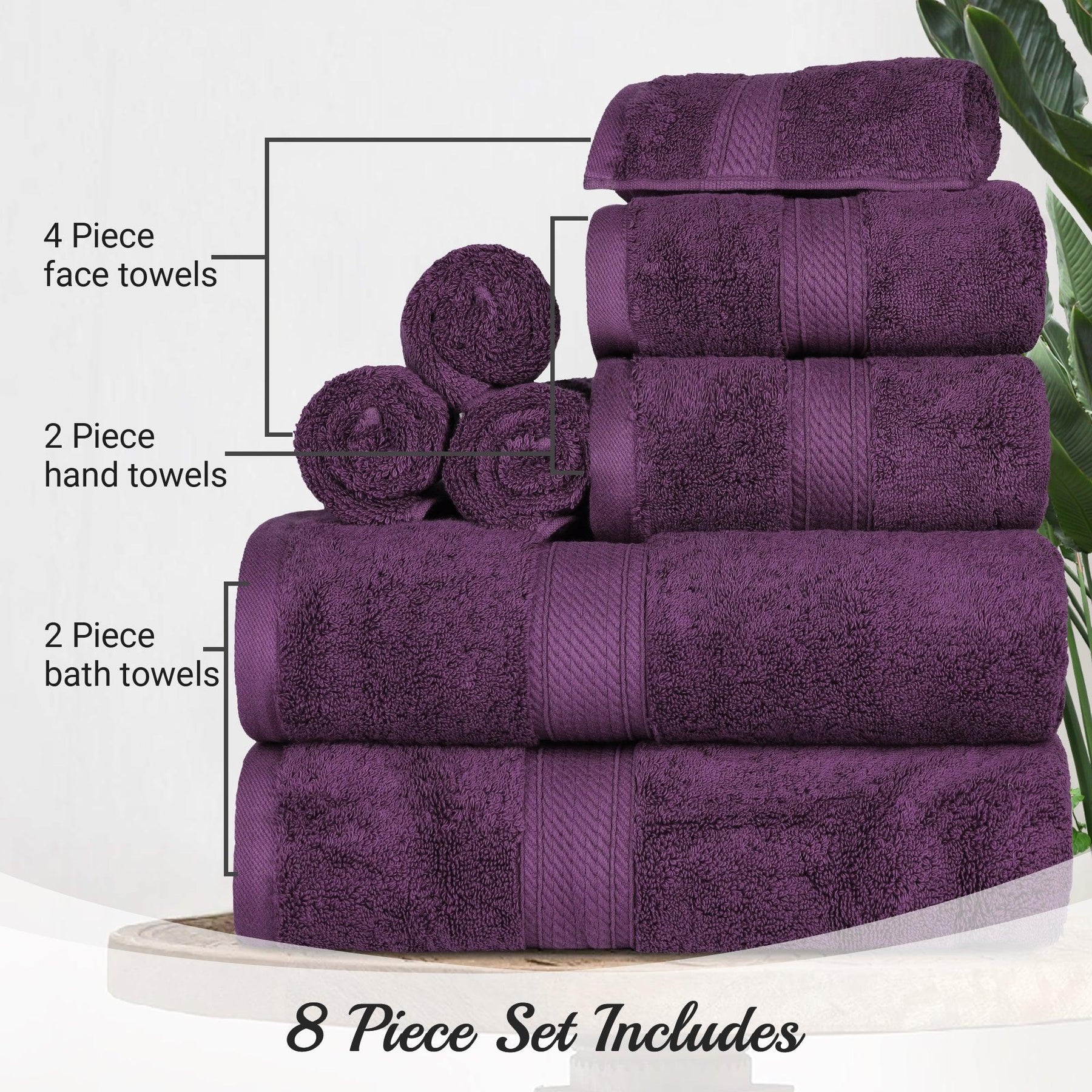 Egyptian Cotton Heavyweight 8 Piece Towel Set