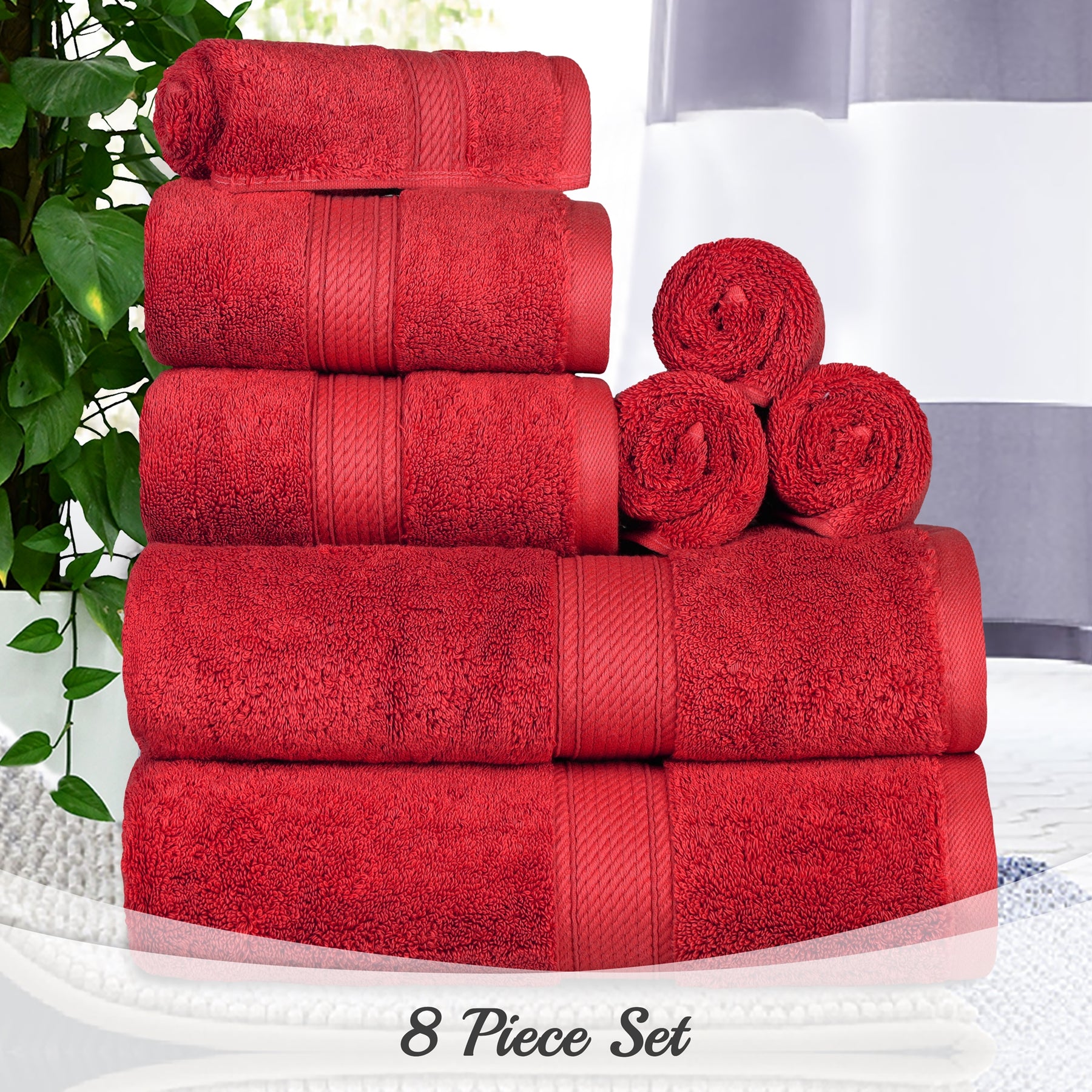 Egyptian Cotton Heavyweight 8 Piece Towel Set -Red