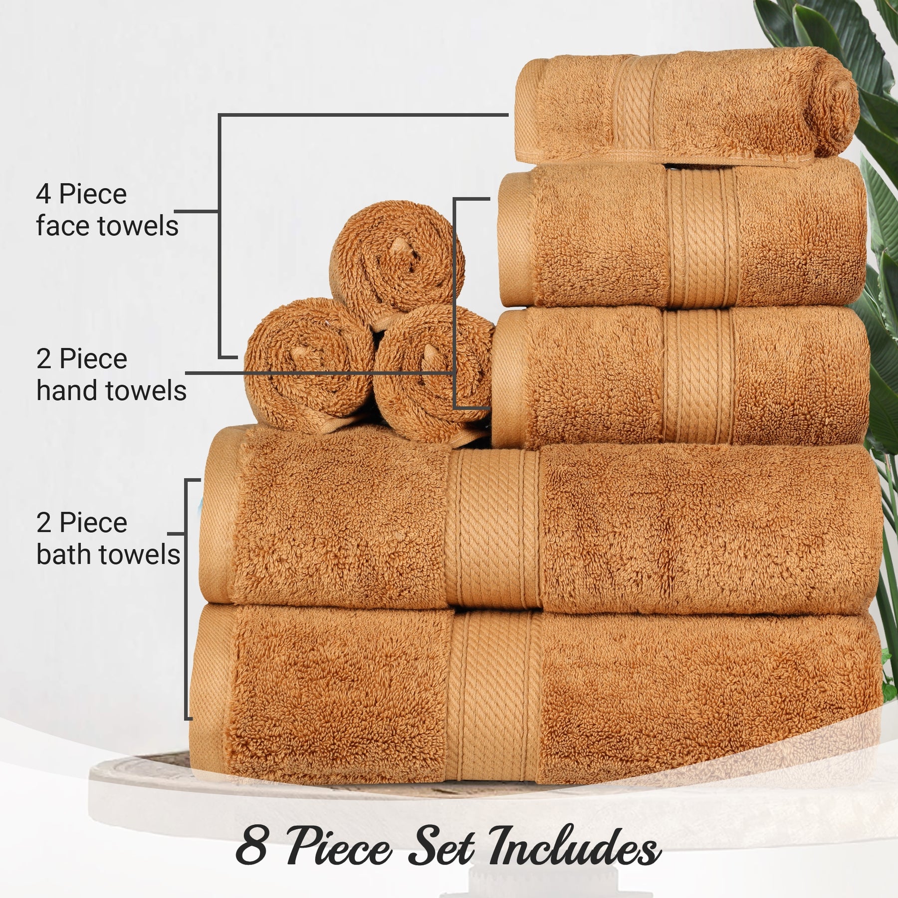 Egyptian Cotton Heavyweight 8 Piece Towel Set - Rust