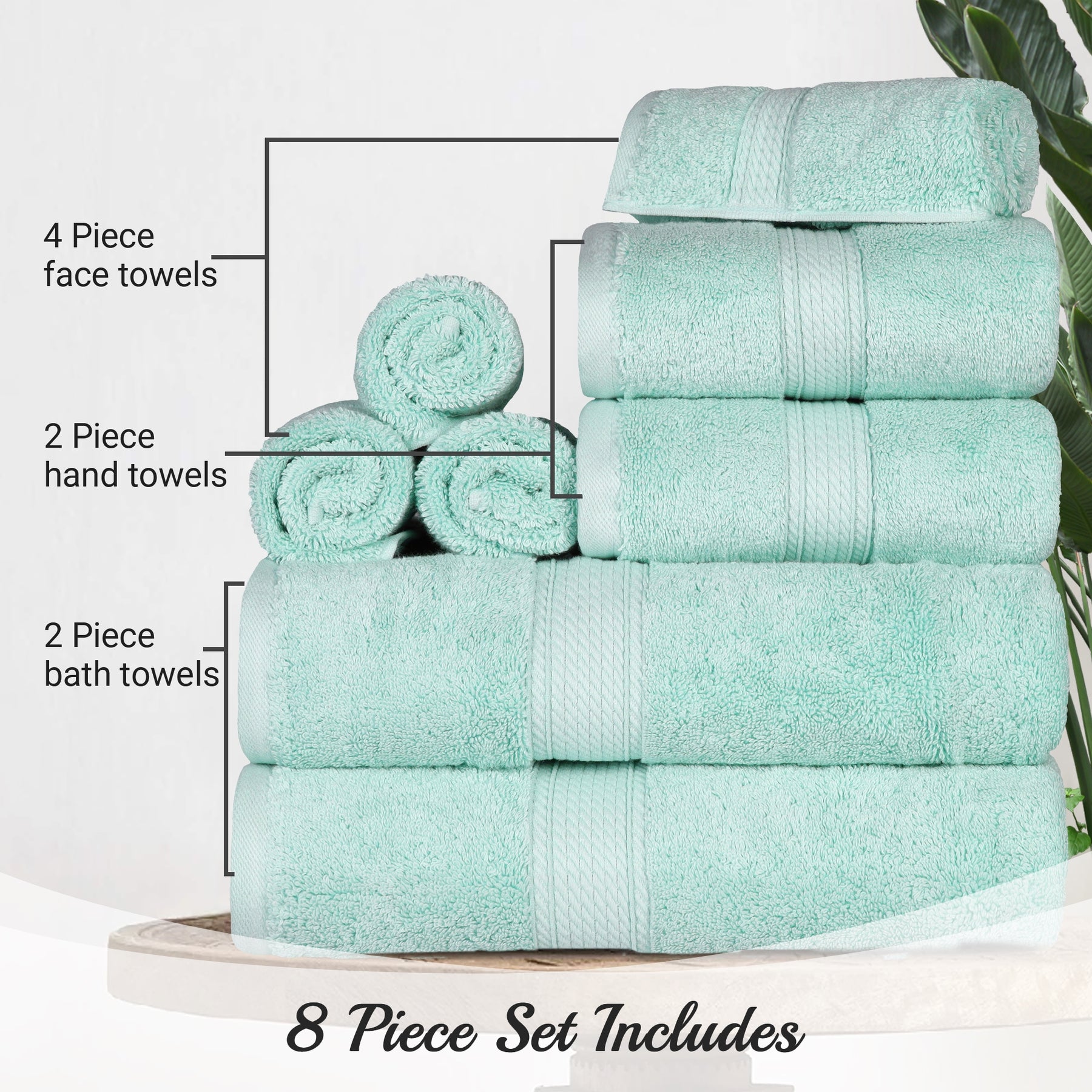 Egyptian Cotton Heavyweight 8 Piece Towel Set -Sea Foam