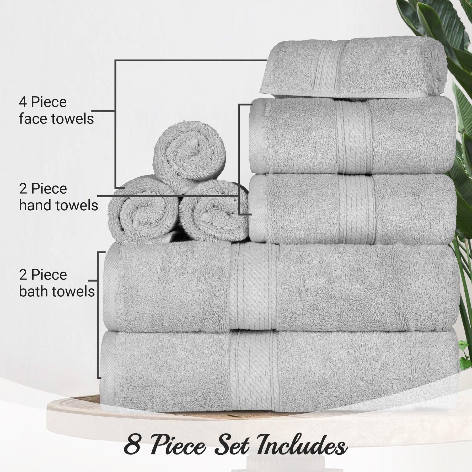 Egyptian Cotton Heavyweight 8 Piece Towel Set