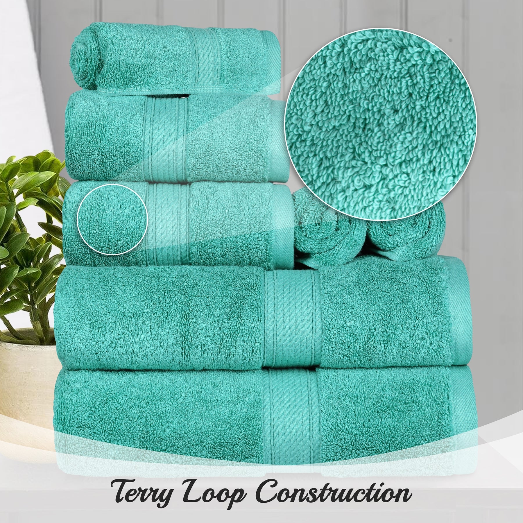 Egyptian Cotton Heavyweight 8 Piece Towel Set -Turquoise