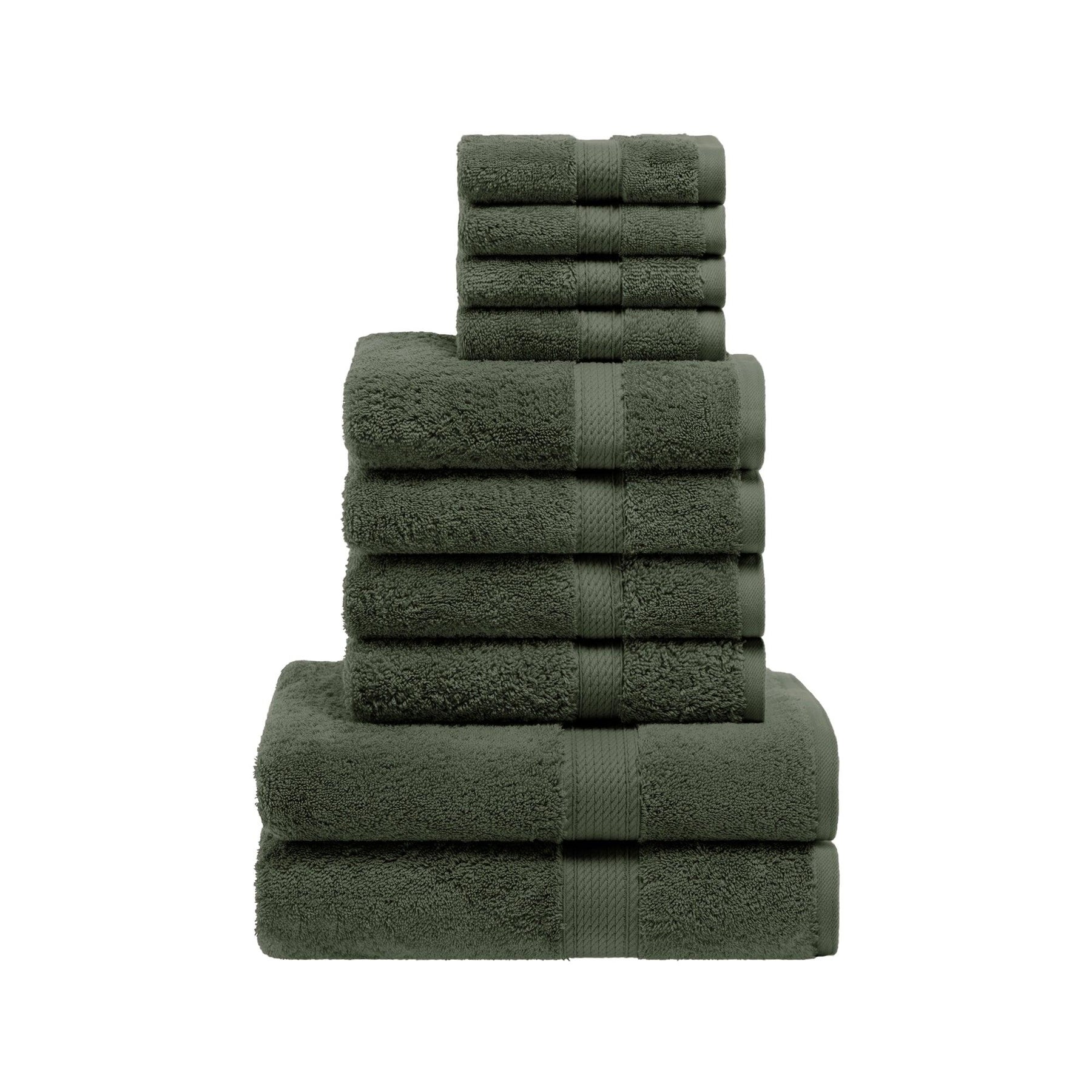 Egyptian Cotton Heavyweight 10 Piece Bath Towel Set - Forest Green