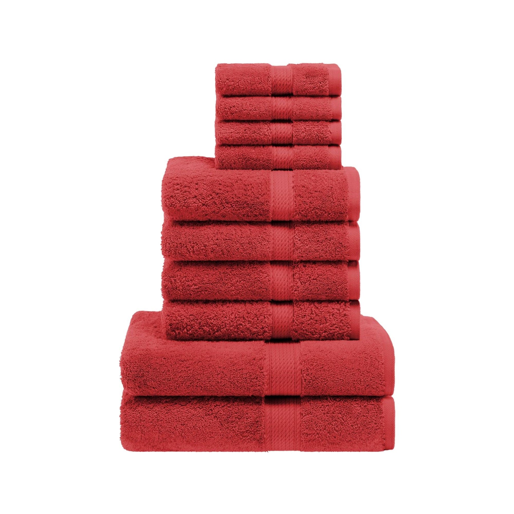 Egyptian Cotton Heavyweight 10 Piece Bath Towel Set - Red