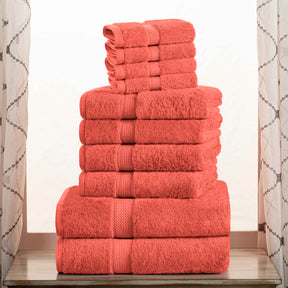 Egyptian Cotton Heavyweight 10 Piece Bath Towel Set - Coral