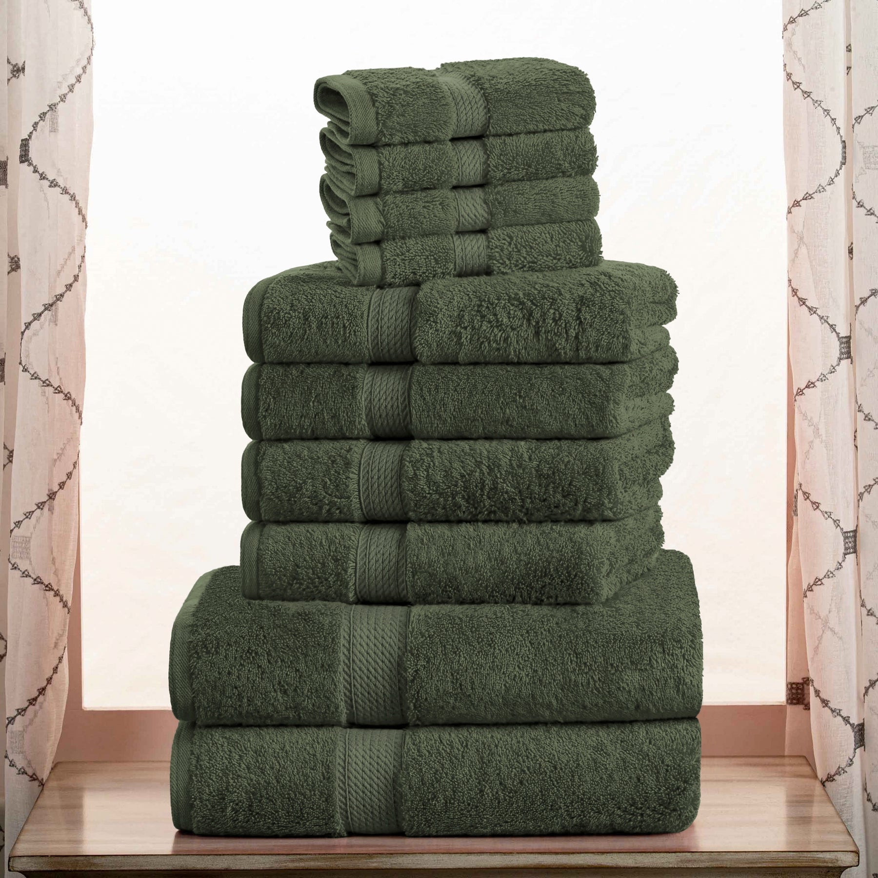 Egyptian Cotton Heavyweight 10 Piece Bath Towel Set - Forest Green