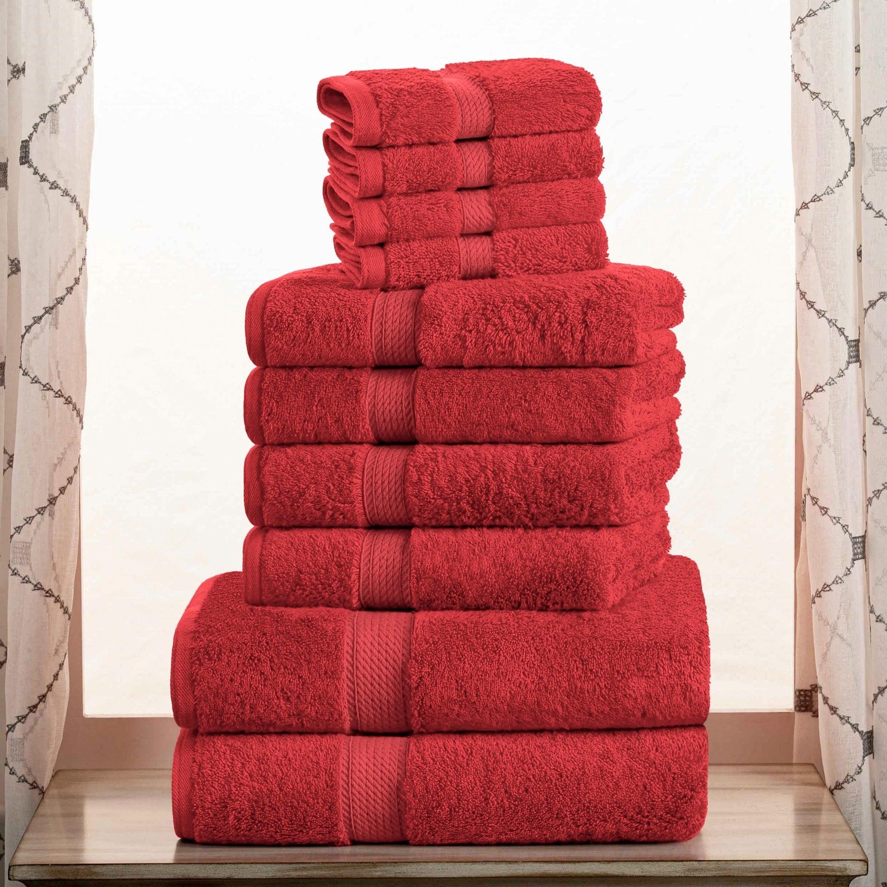 Egyptian Cotton Heavyweight 10 Piece Bath Towel Set - Red