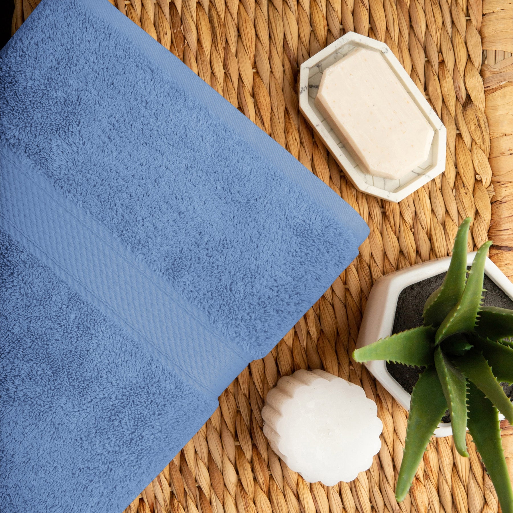 Egyptian Cotton Heavyweight 10 Piece Bath Towel Set - Denim Blue