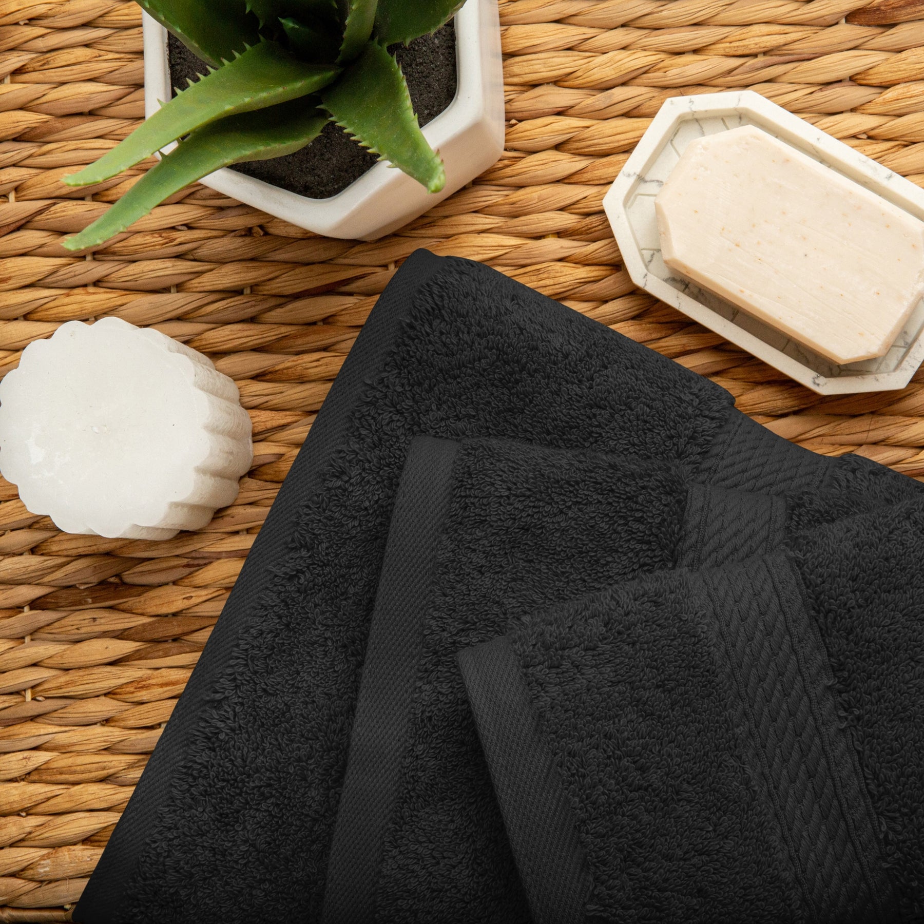 Egyptian Cotton Heavyweight 3 Piece Bath Towel Set - Black