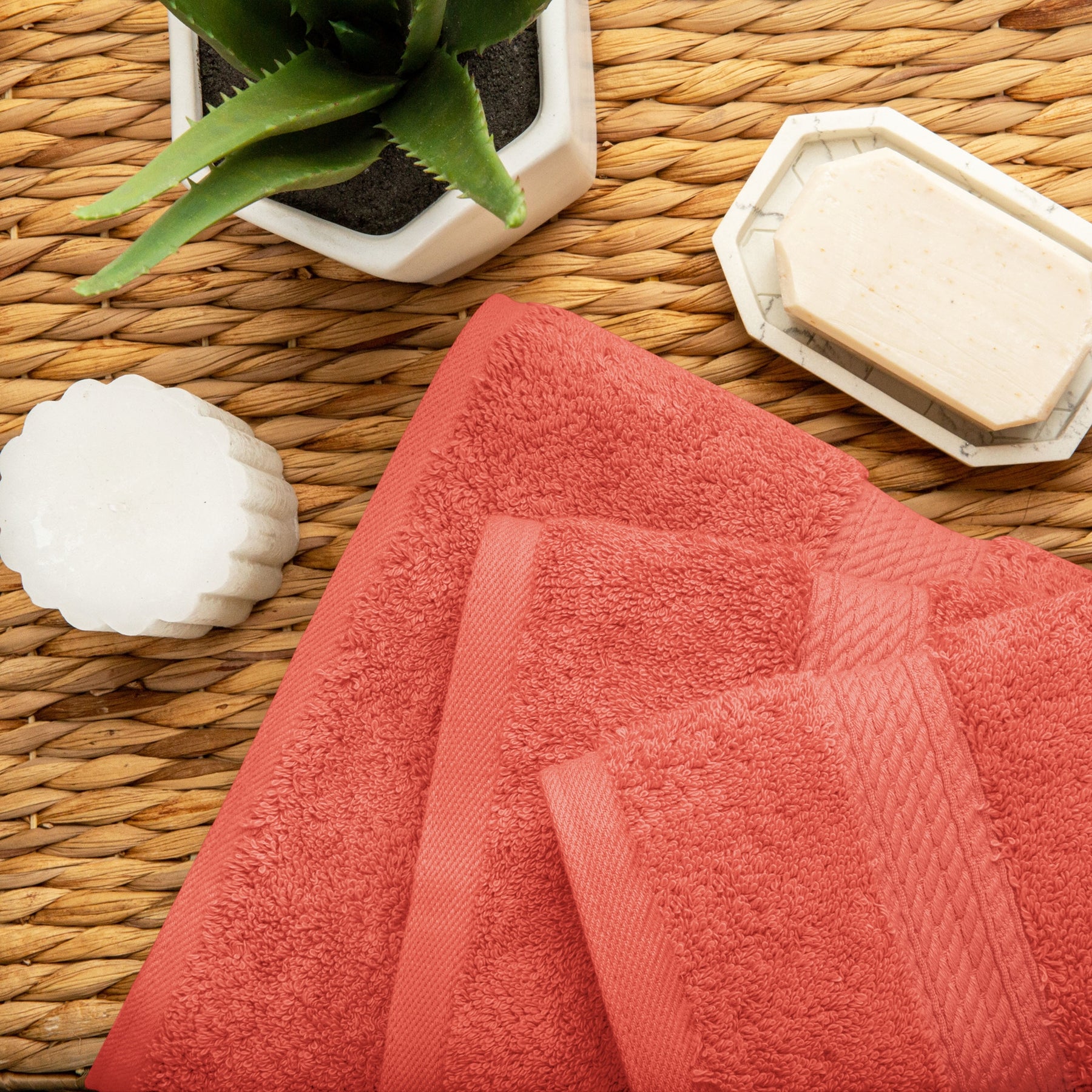Egyptian Cotton Heavyweight 3 Piece Bath Towel Set - Coral