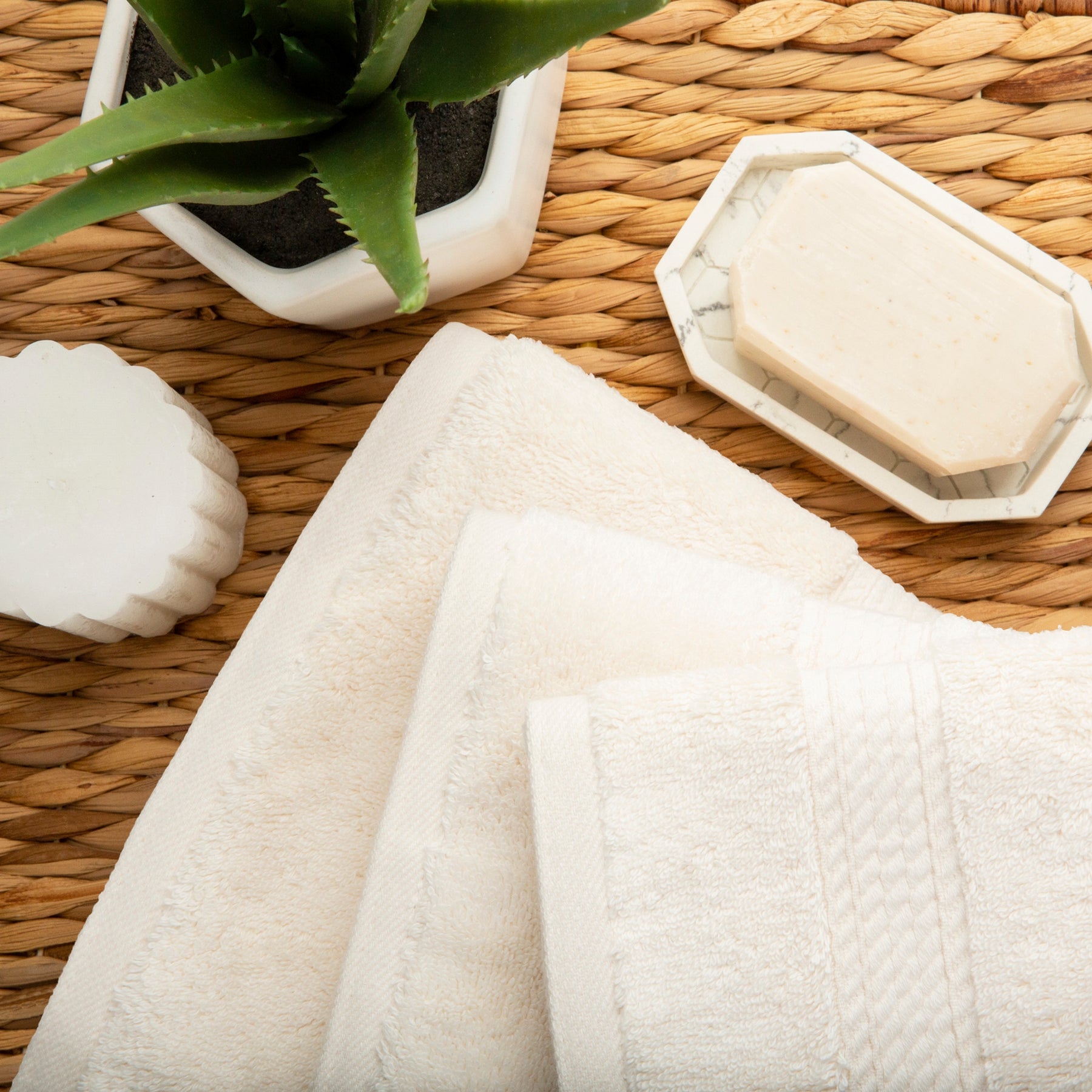 Egyptian Cotton Heavyweight 3 Piece Bath Towel Set - Cream