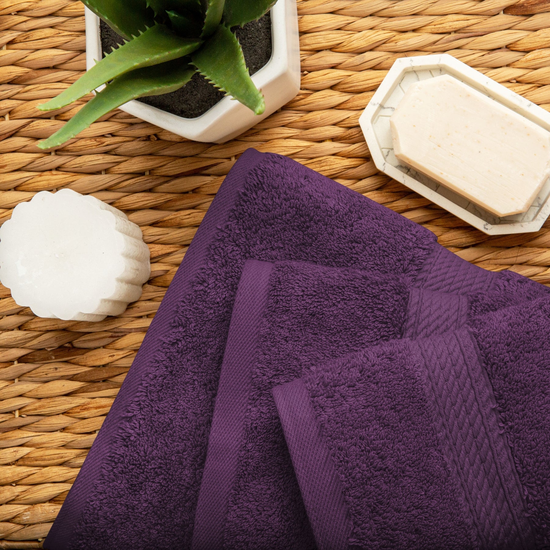 Egyptian Cotton Heavyweight 3 Piece Bath Towel Set - Plum
