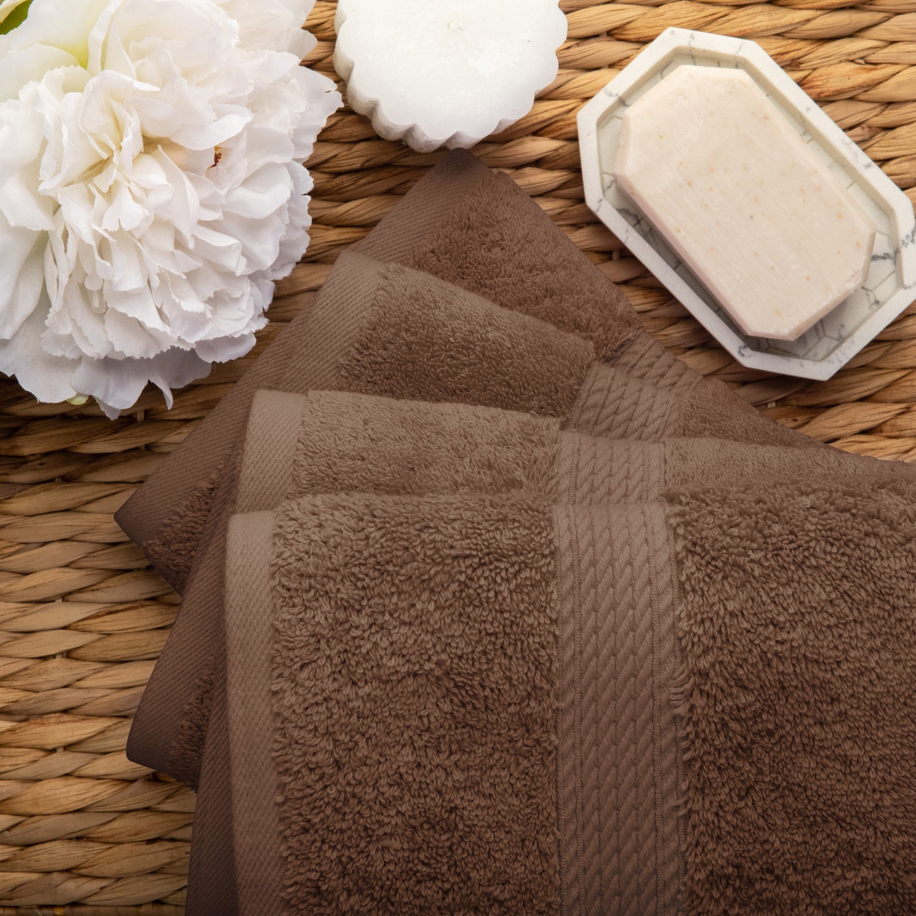 Solid Egyptian Cotton 4 Piece Hand Towel Set - Chocolate