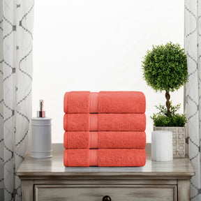 Solid Egyptian Cotton 4 Piece Hand Towel Set - Coral