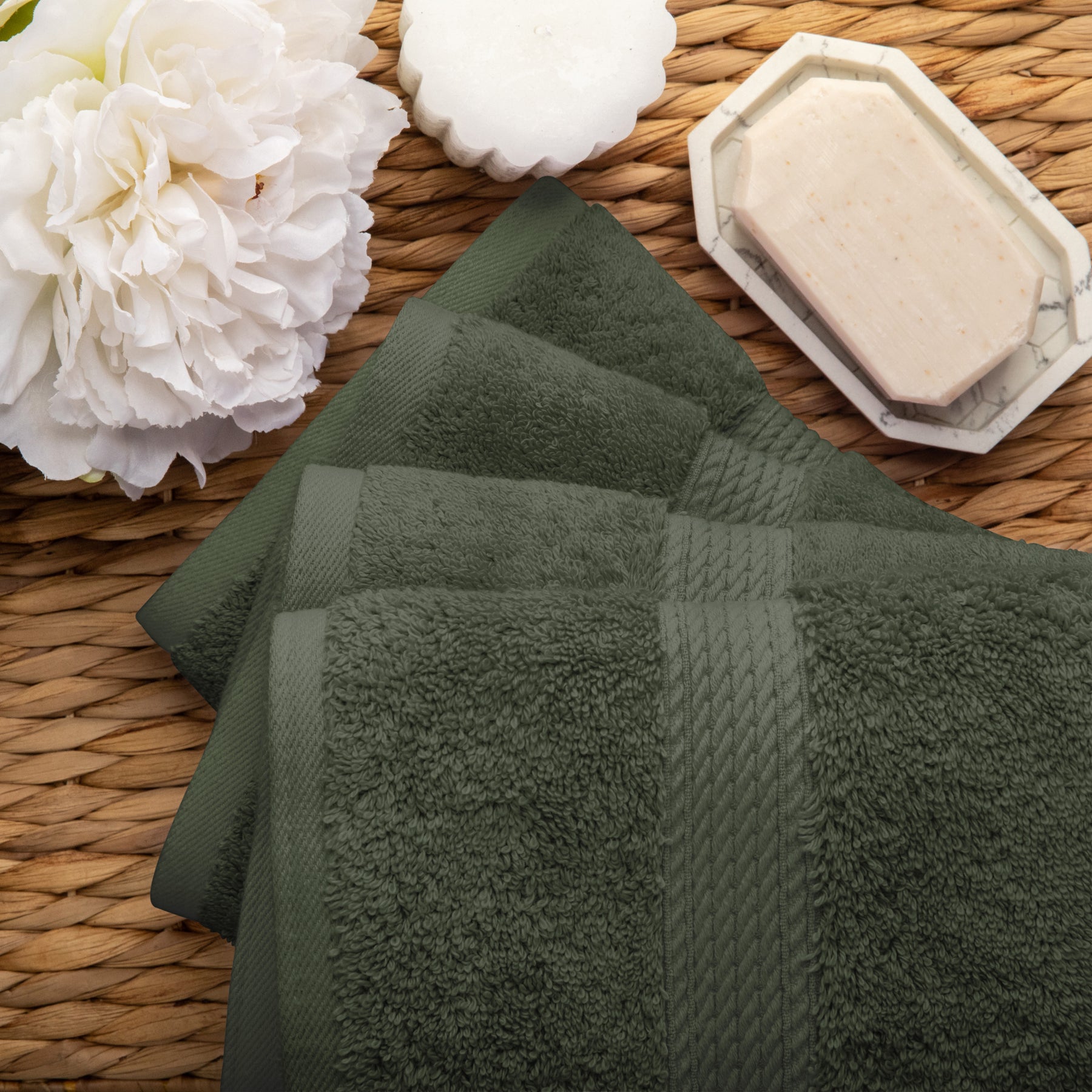 Solid Egyptian Cotton 4 Piece Hand Towel Set - Forest Green