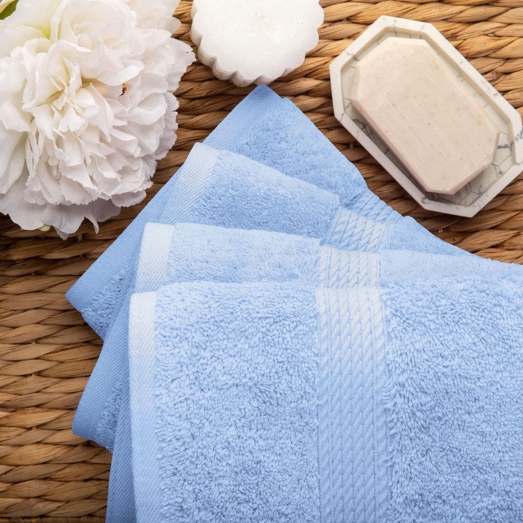Superior Egyptian Cotton Plush Heavyweight Absorbent Luxury Soft 9-Piece Towel Set - Light Blue