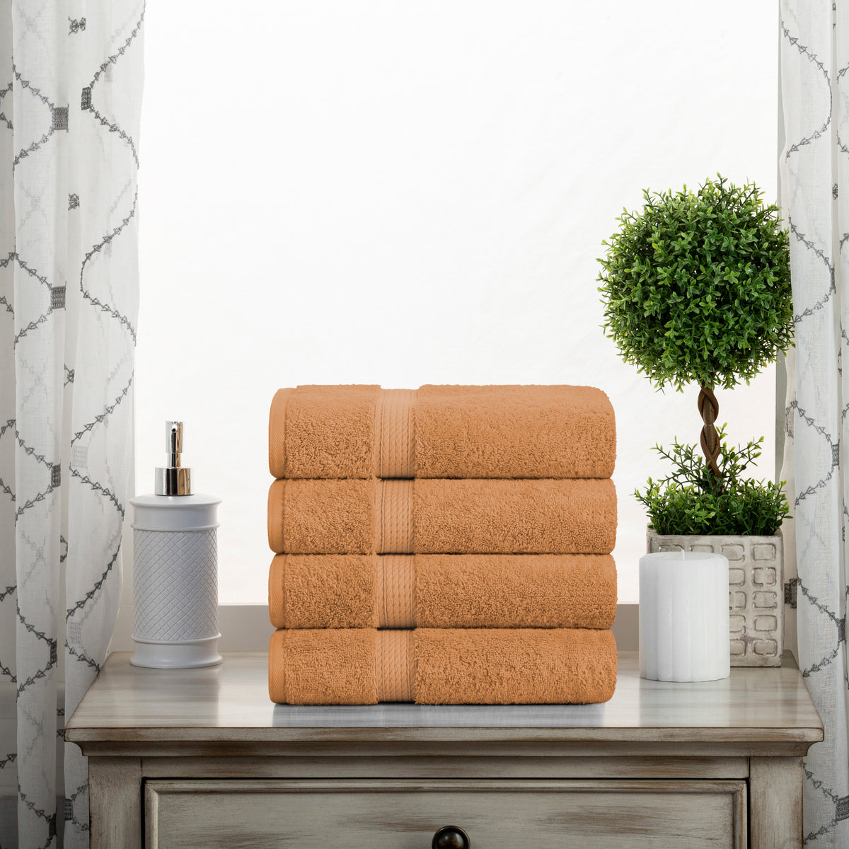 Solid Egyptian Cotton 4 Piece Hand Towel Set - Rust