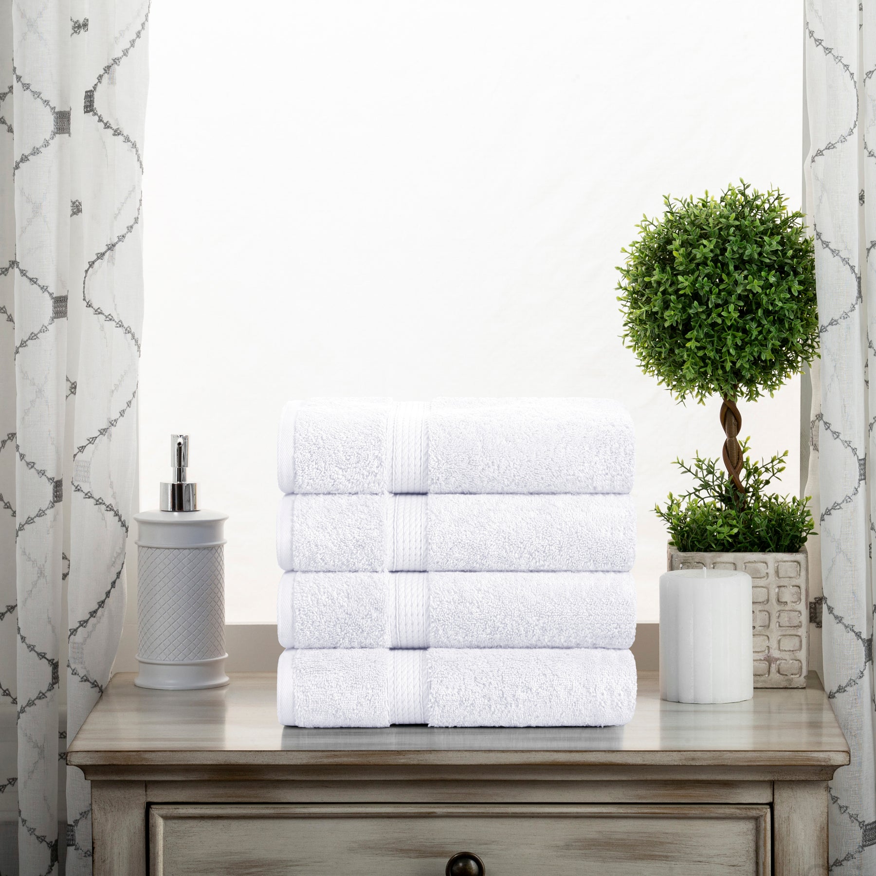 Solid Egyptian Cotton 4 Piece Hand Towel Set - White