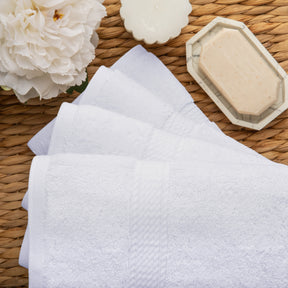 Solid Egyptian Cotton 4 Piece Hand Towel Set - WhiteRibbon Machine Washable Room Darkening Blackout Curtains - White