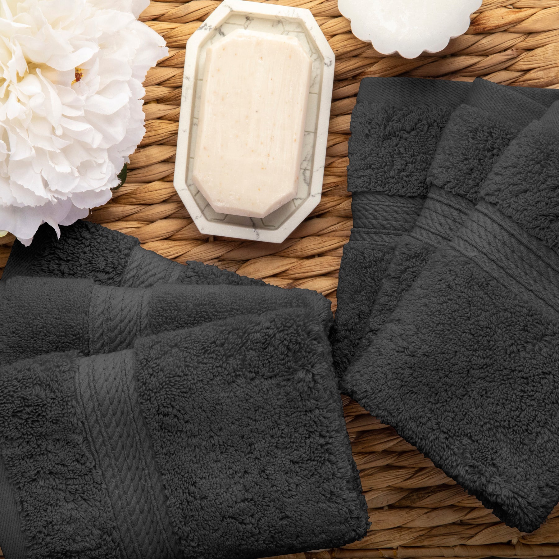 Egyptian Cotton Heavyweight 6 Piece Face Towel/ Washcloth Set - Charcoal