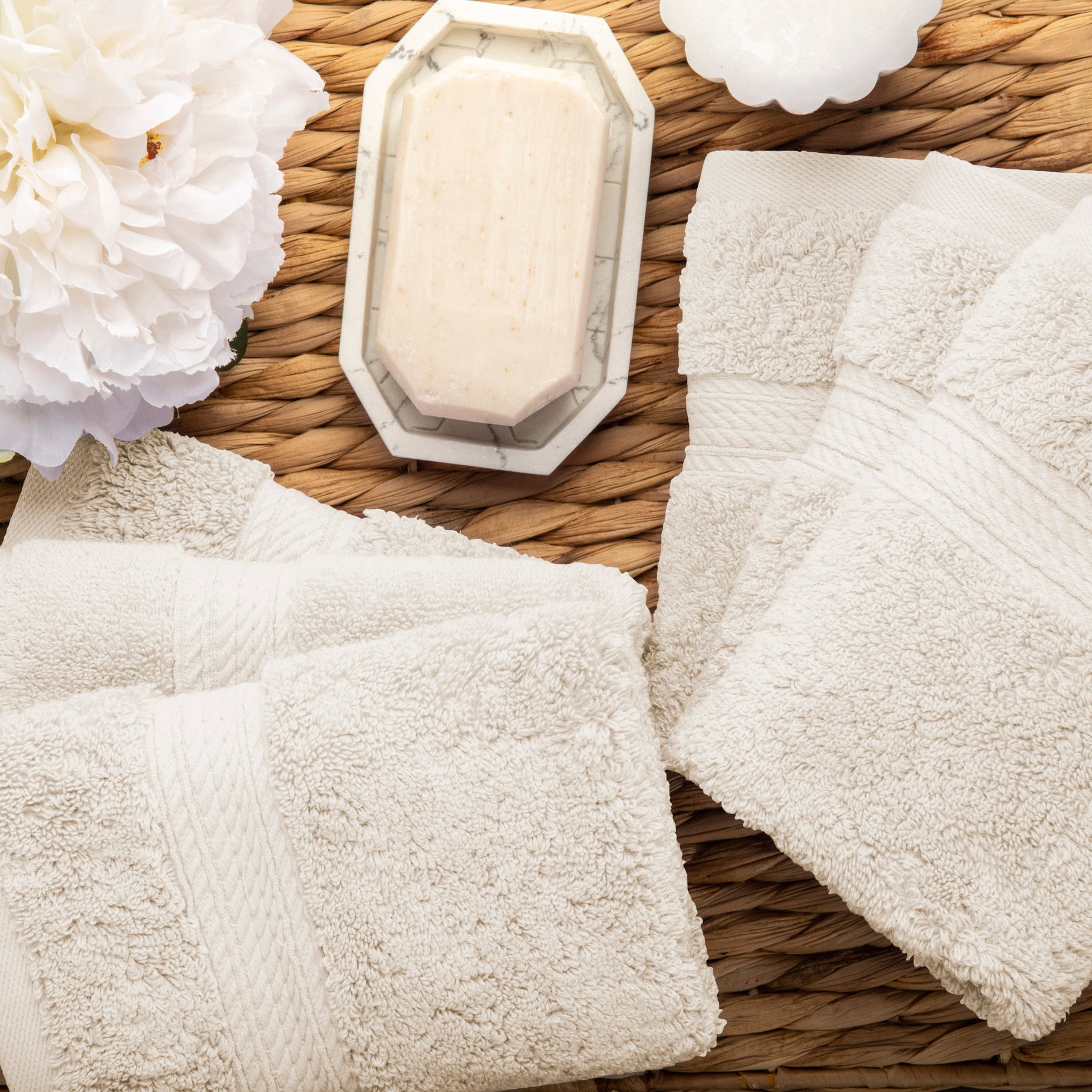 Egyptian Cotton Heavyweight 6 Piece Face Towel/ Washcloth Set - Cream