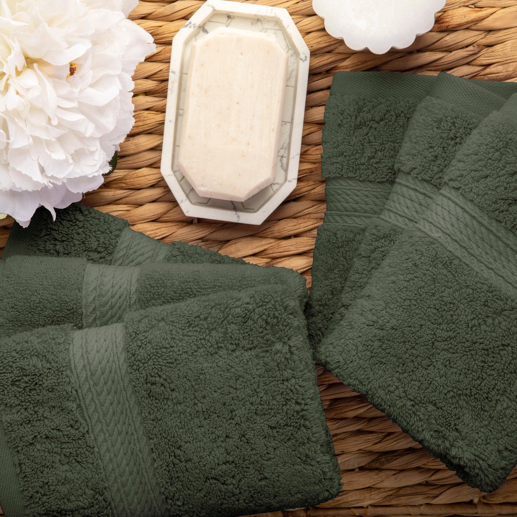 Egyptian Cotton Heavyweight 6 Piece Face Towel/ Washcloth Set - Forest Green