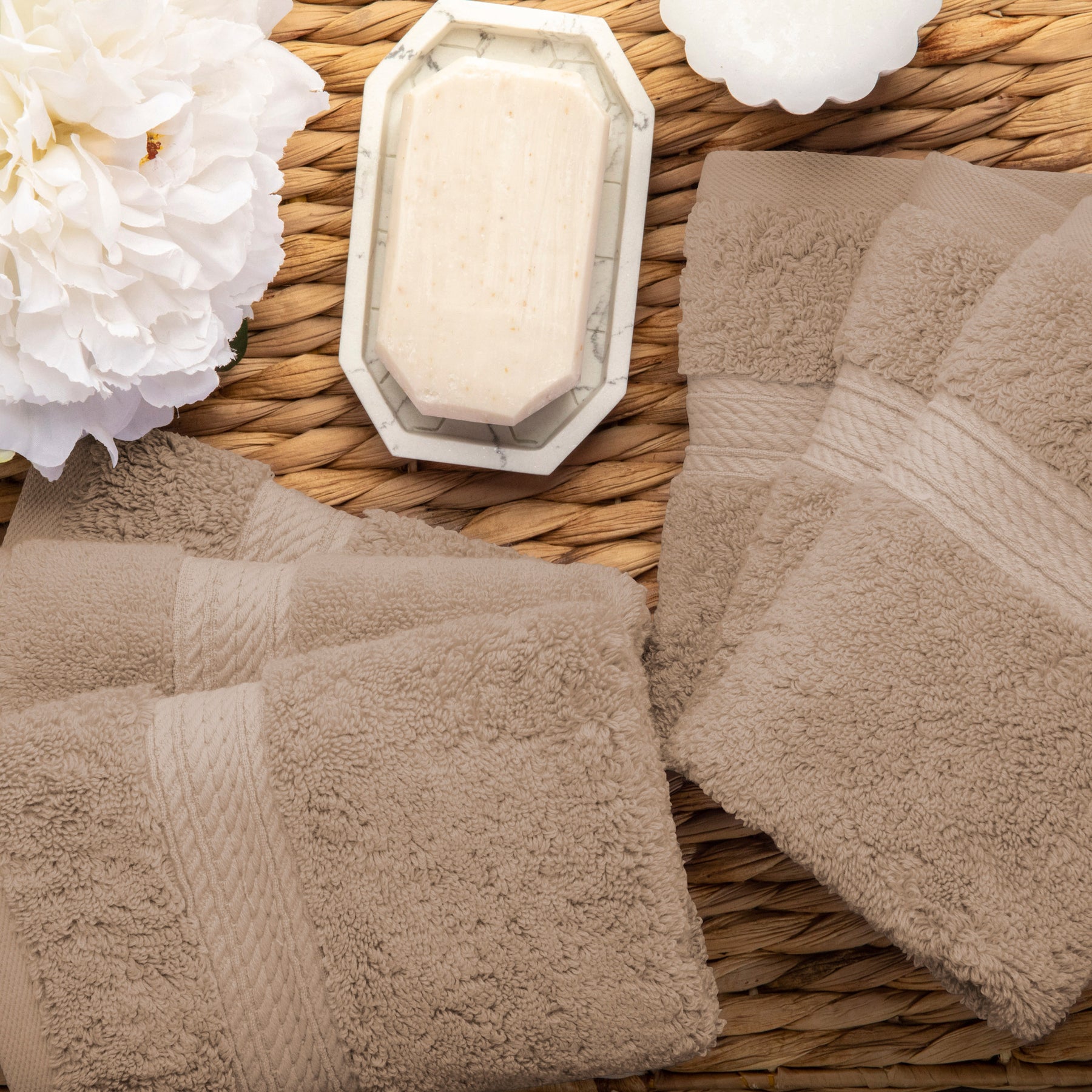 Egyptian Cotton Heavyweight 6 Piece Face Towel/ Washcloth Set - Latte