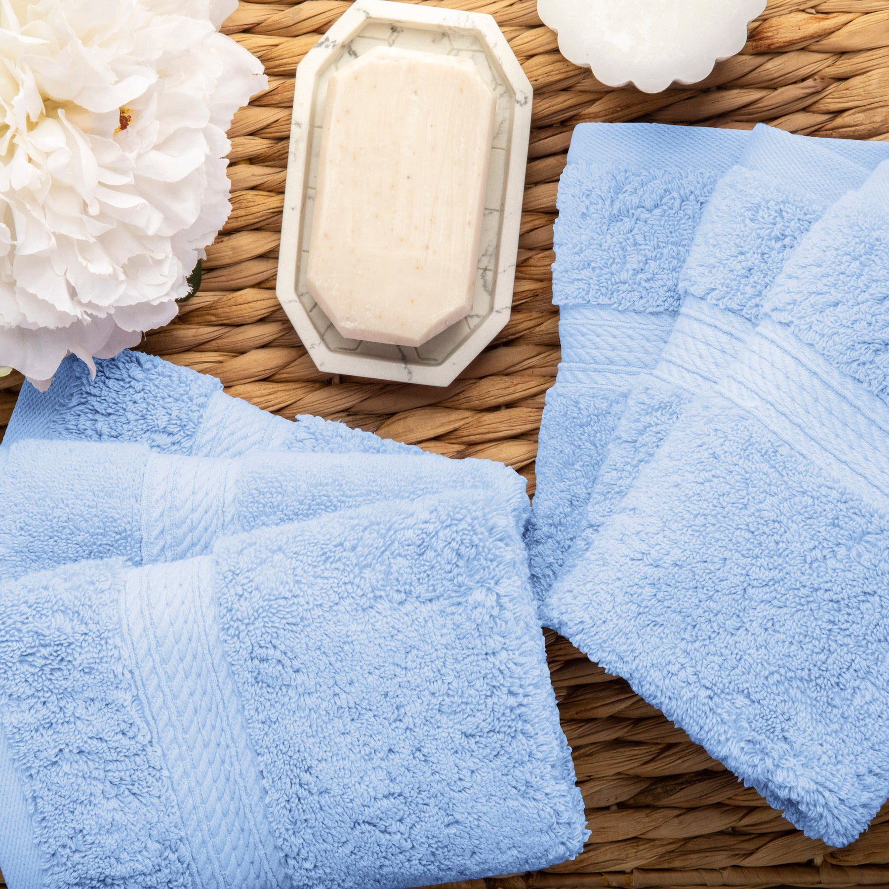 Egyptian Cotton Heavyweight 6 Piece Face Towel/ Washcloth Set - Light Blue