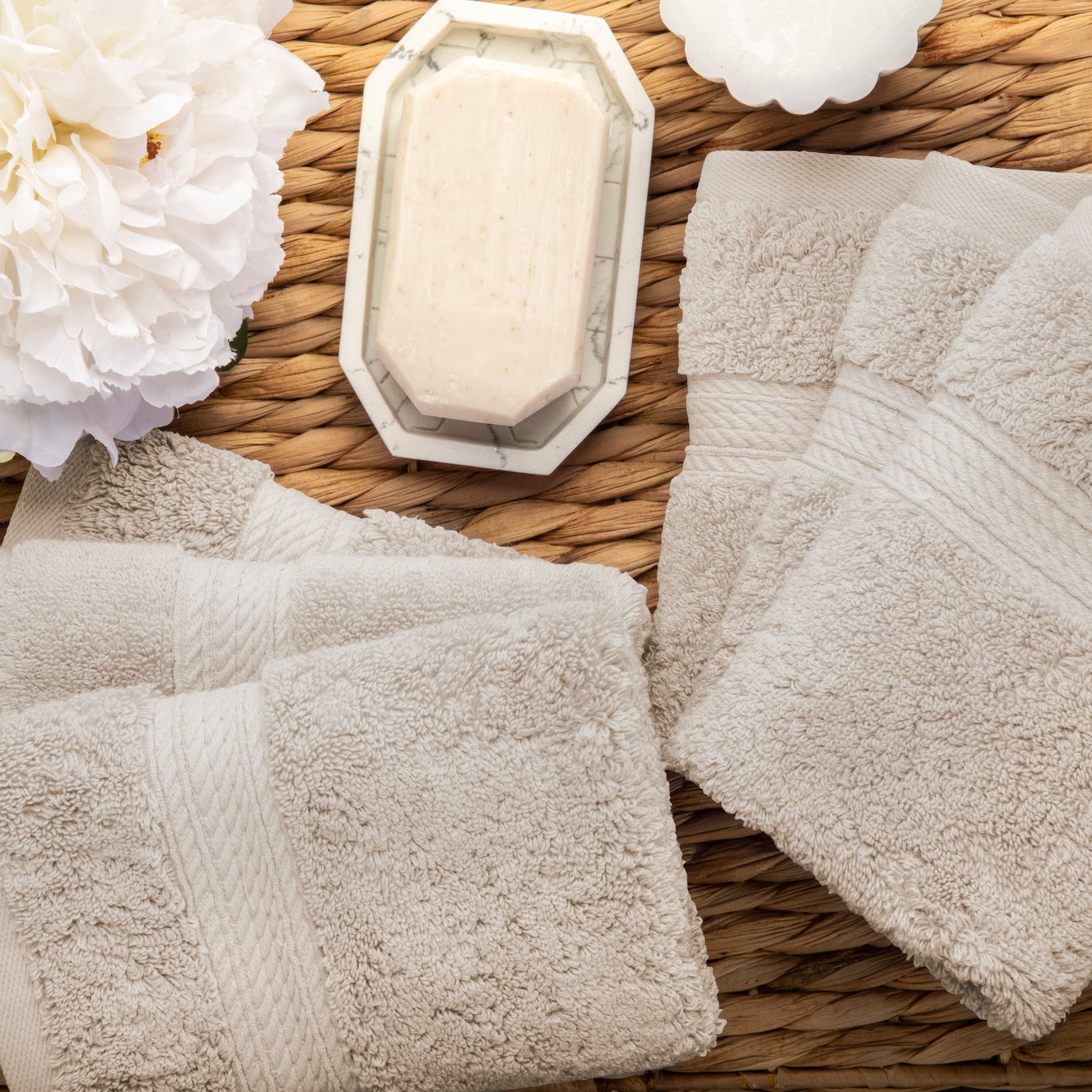 Egyptian Cotton Heavyweight 6 Piece Face Towel/ Washcloth Set - Stone