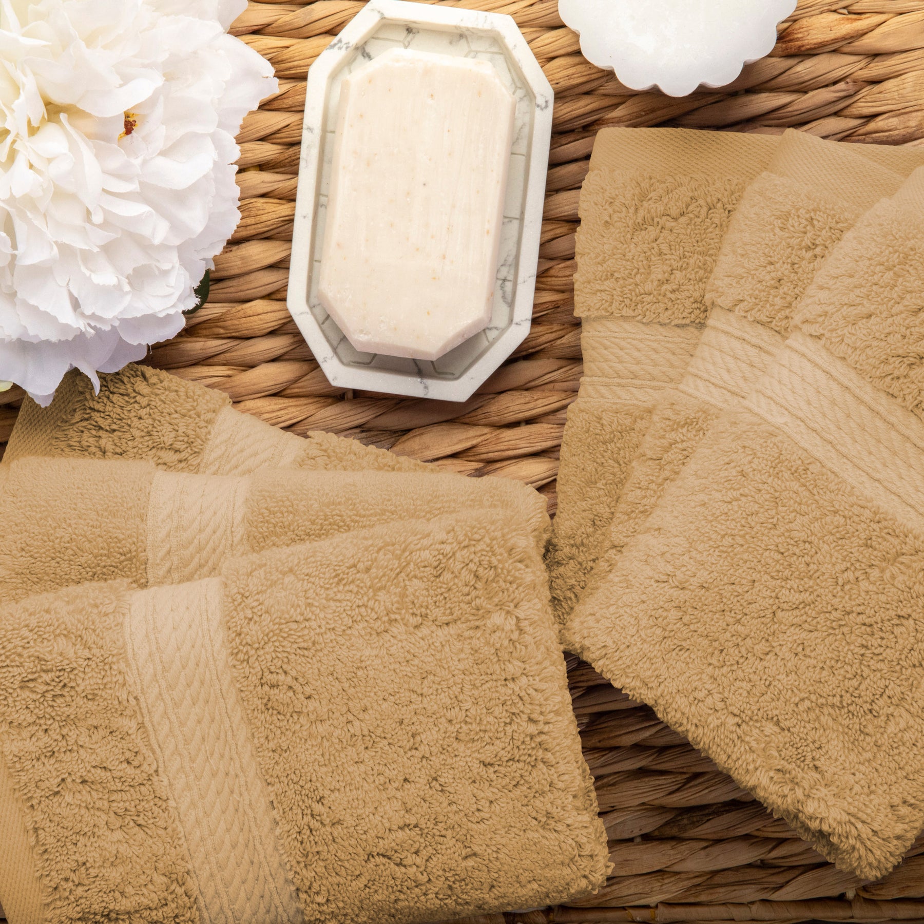 Egyptian Cotton Heavyweight 6 Piece Face Towel/ Washcloth Set - Toast