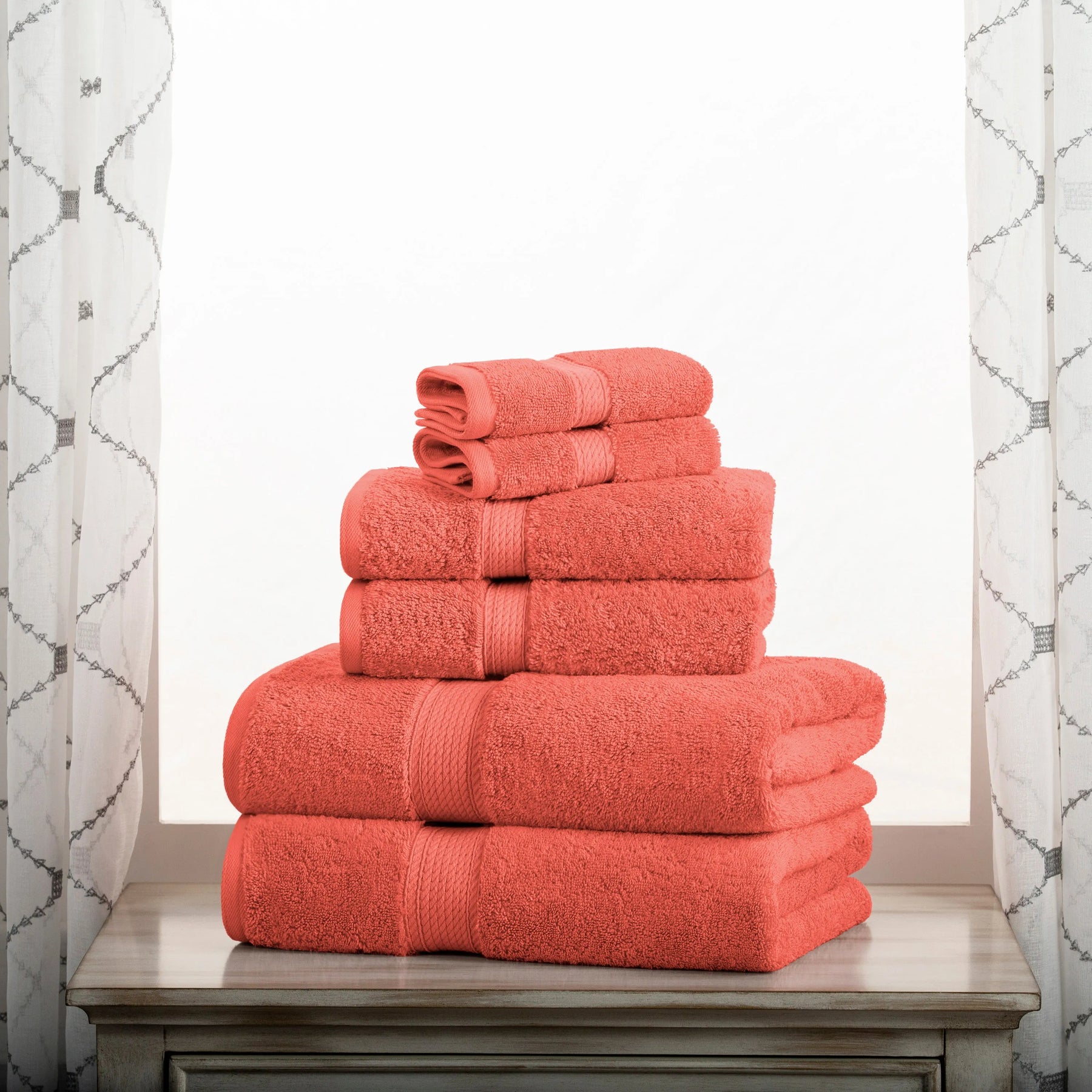 8pc Cotton Bath Towel Set Coral