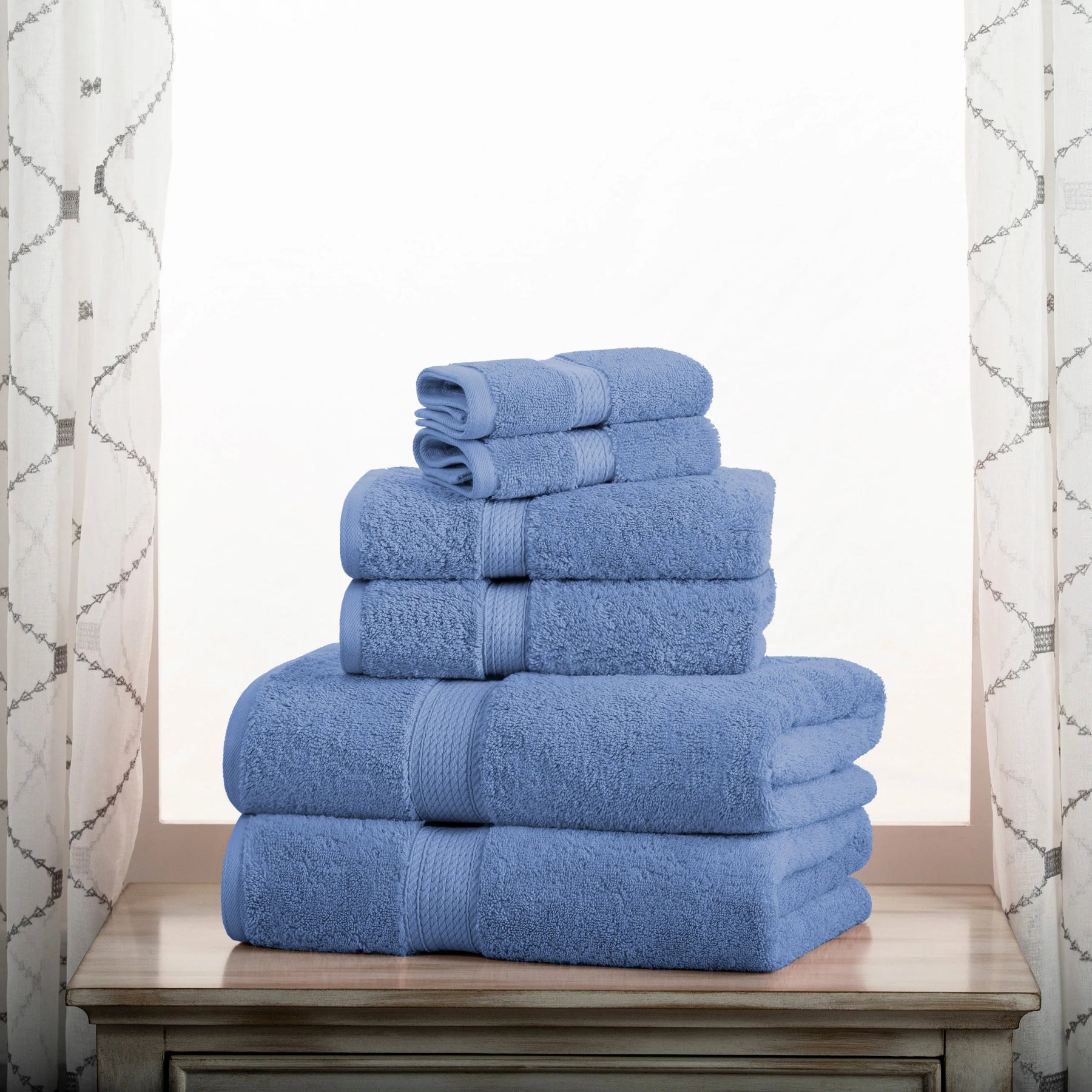 Superior Egyptian Cotton Heavyweight 6 Piece Bath Towel Set - Denim Blue