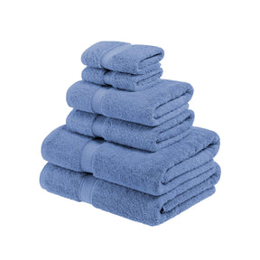 Superior Egyptian Cotton Heavyweight 6 Piece Bath Towel Set - Denim Blue