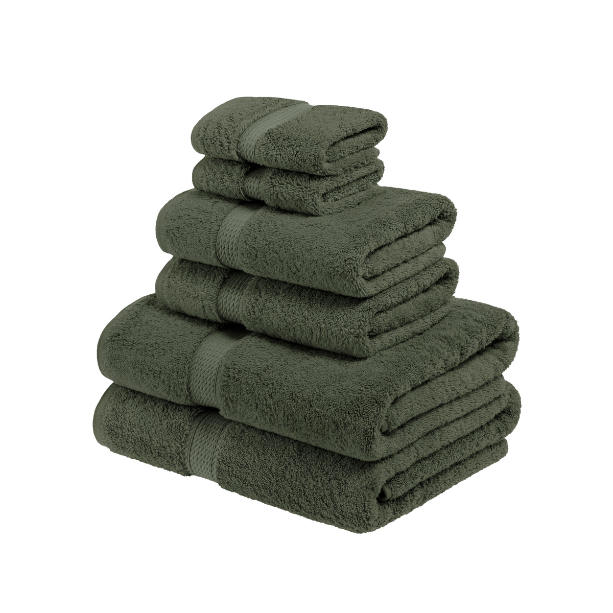 Superior Egyptian Cotton Heavyweight 6 Piece Bath Towel Set - Forest Green