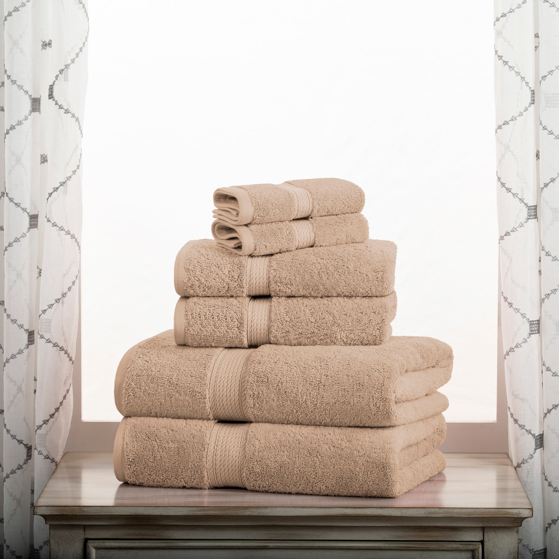 6-Piece Beige Extra Soft 100% Egyptian Cotton Bath Towel Set