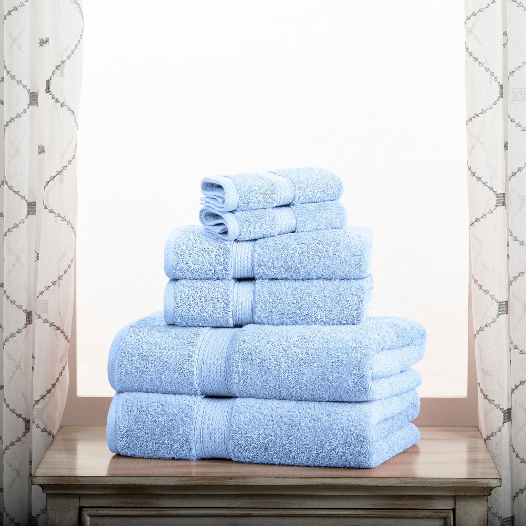 8pc Cotton Bath Towel Set Light Blue