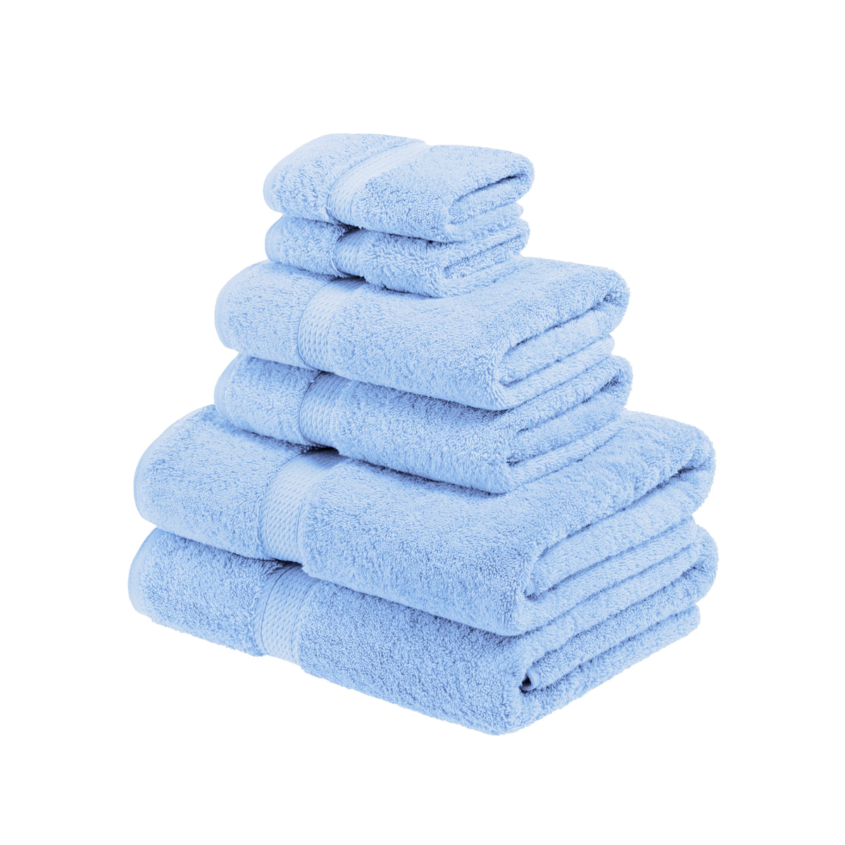 Superior Egyptian Cotton Heavyweight 6 Piece Bath Towel Set - Light Blue