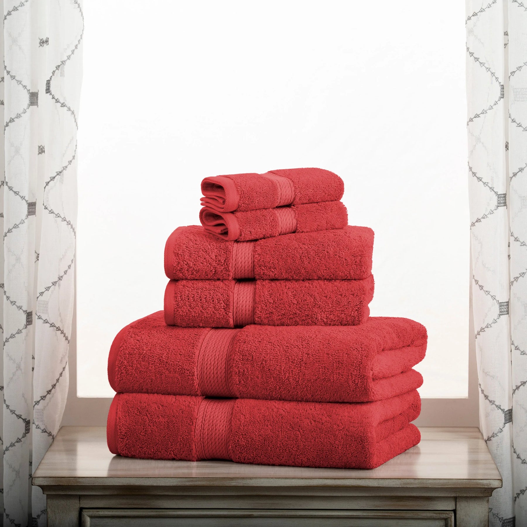 Superior Egyptian Cotton Heavyweight 6 Piece Bath Towel Set - Red