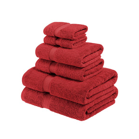 Superior Egyptian Cotton Heavyweight 6 Piece Bath Towel Set - Red
