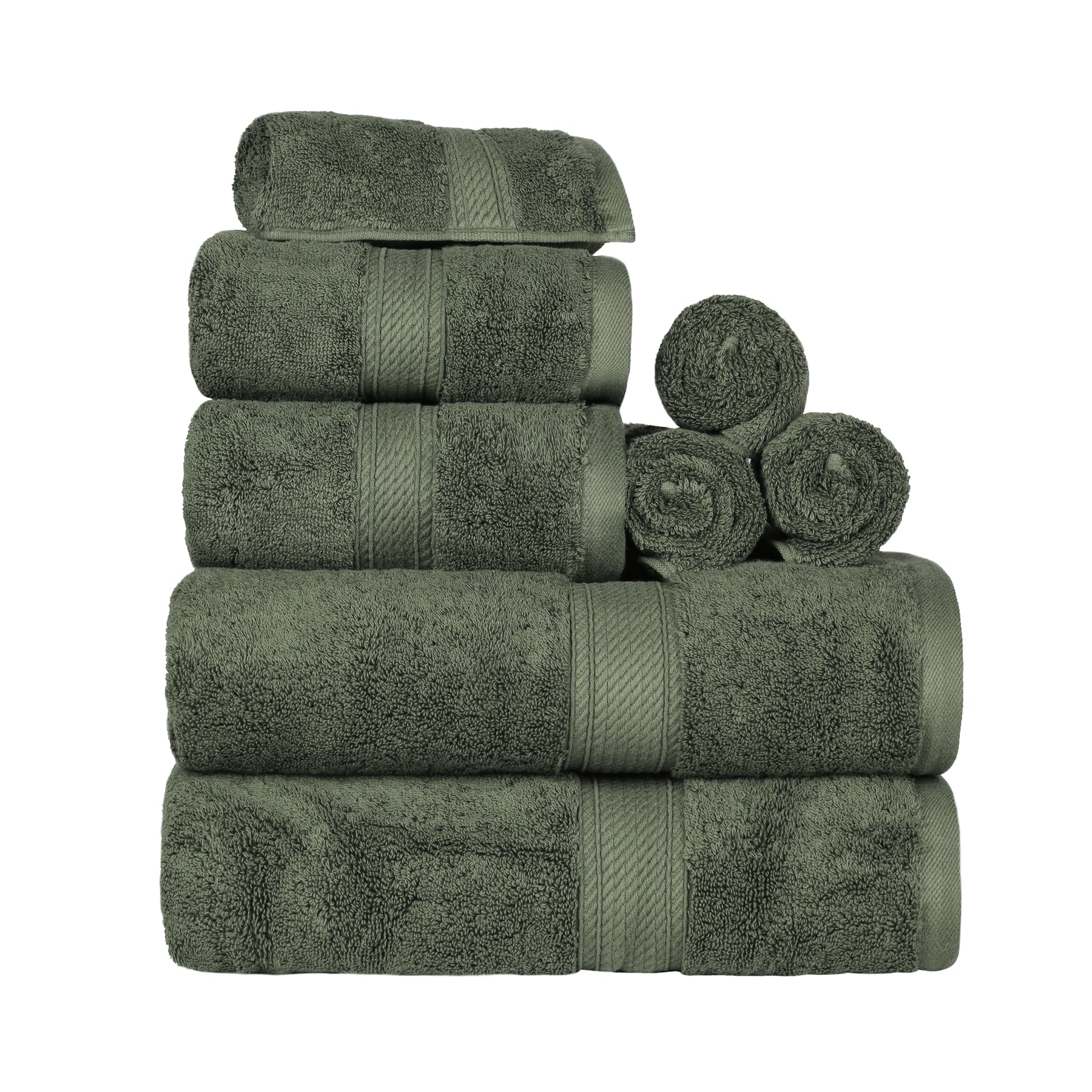 Long Staple Combed Cotton Highly Absorbent Solid 8-Piece Towel Set - Green Essence
