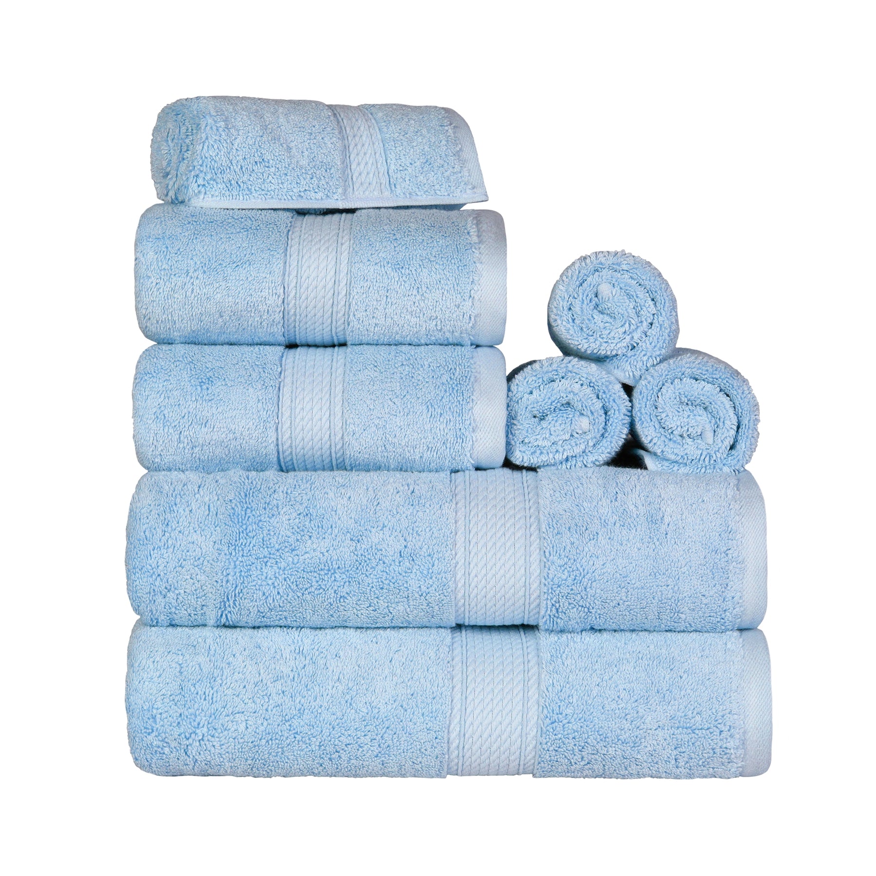 Egyptian Cotton Heavyweight 8 Piece Towel Set - Light Blue