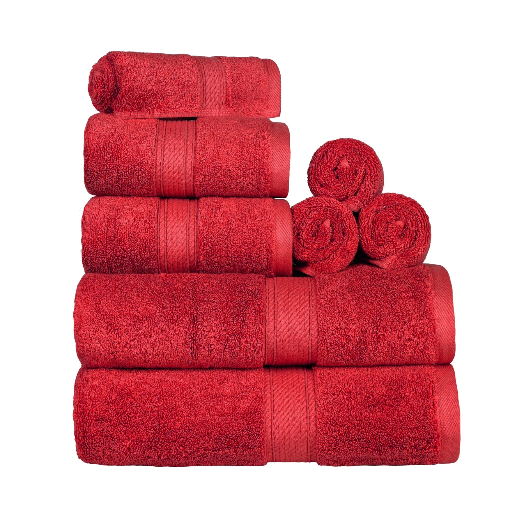 Egyptian Cotton Heavyweight 8 Piece Towel Set - Red