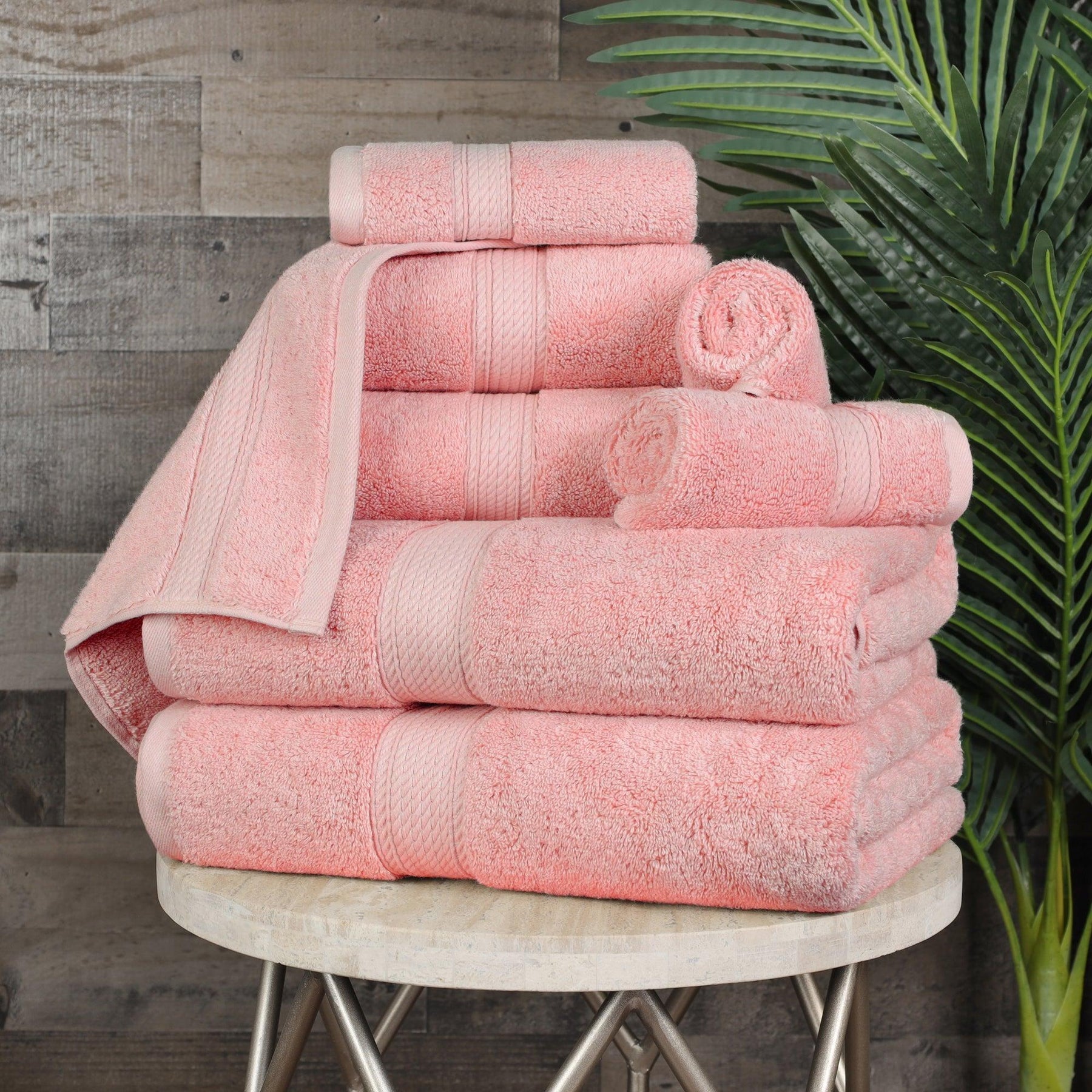 8pc Cotton Bath Towel Set Coral