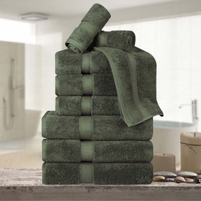 Superior Egyptian Cotton Plush Heavyweight Absorbent Luxury Soft 9-Piece Towel Set - Forest Green