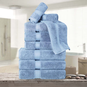 Superior Egyptian Cotton Plush Heavyweight Absorbent Luxury Soft 9-Piece Towel Set - Light Blue