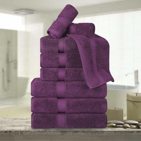 Superior Egyptian Cotton Plush Heavyweight Absorbent Luxury Soft 9-Piece Towel Set - Plum