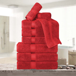 Superior Egyptian Cotton Plush Heavyweight Absorbent Luxury Soft 9-Piece Towel Set - Red